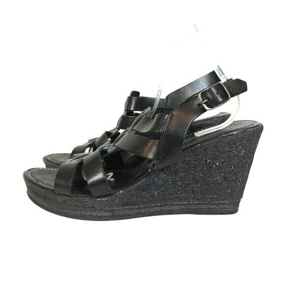 PONTE VECCHIO Wedge Strappy Sandals Black Leather Handmade Italy Womens 9.5/41 - Picture 8 of 11